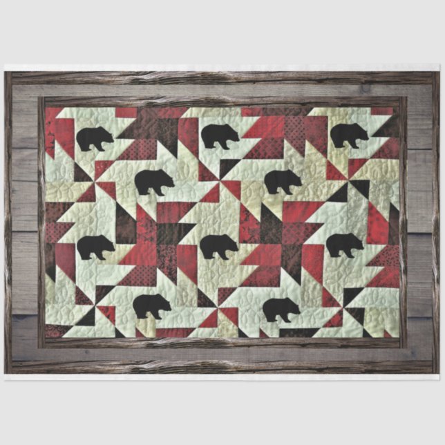 Black Bear Quilt Rustic Wood Tissue Paper (Front)
