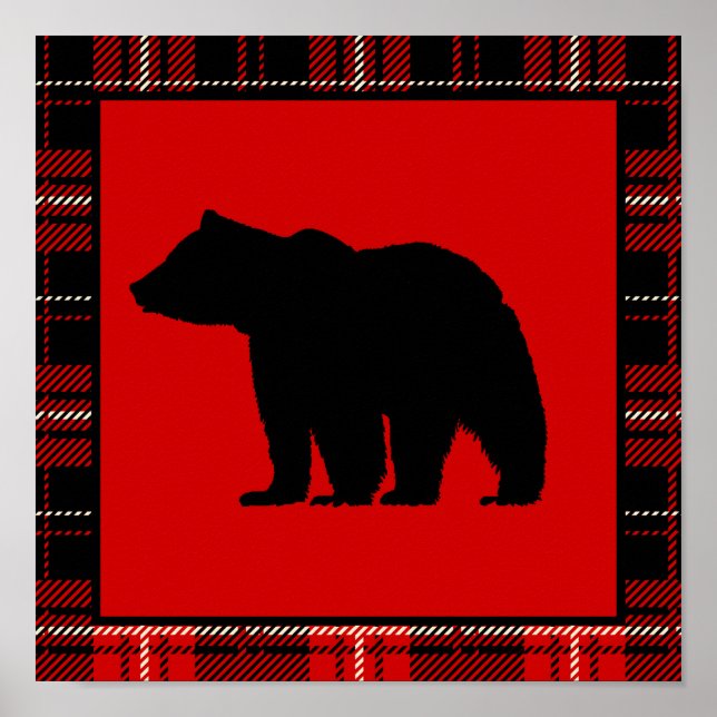 Black Bear, Red Plaid Poster (Front)