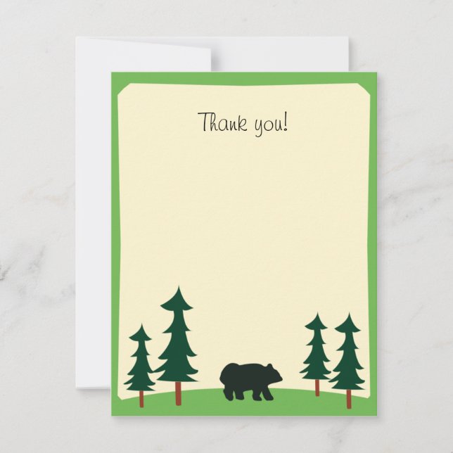 BLACK BEAR Rustic Flat Thank you note card (Front)