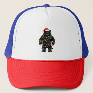 Black Bear Santa Hat Christmas Lights Merry