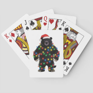 Black Bear Santa Hat Christmas Lights Merry   Playing Cards