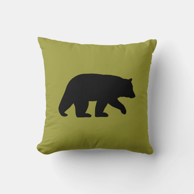 Black Bear Silhouette Chartreuse Wildlife Animal Cushion (Front)