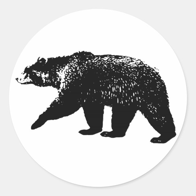 Black Bear Silhouette, Digital Graphic Classic Round Sticker (Front)