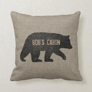 Black Bear Silhouette Faux Linen Style Custom Cushion