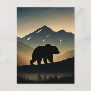 Black Bear Silhouette Mountains Art Print  Postcard