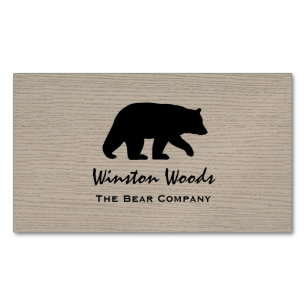 Black Bear Silhouette on Faux Wood Background Magnetic Business Card