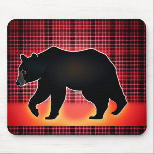 Black Bear Silhouette On Plaid Mouse Pad