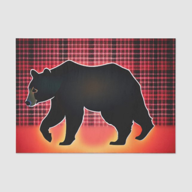 Black Bear Silhouette On Plaid Tissue Paper (Front)