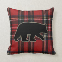 Black Bear Silhouette on Red Plaid Cute Country