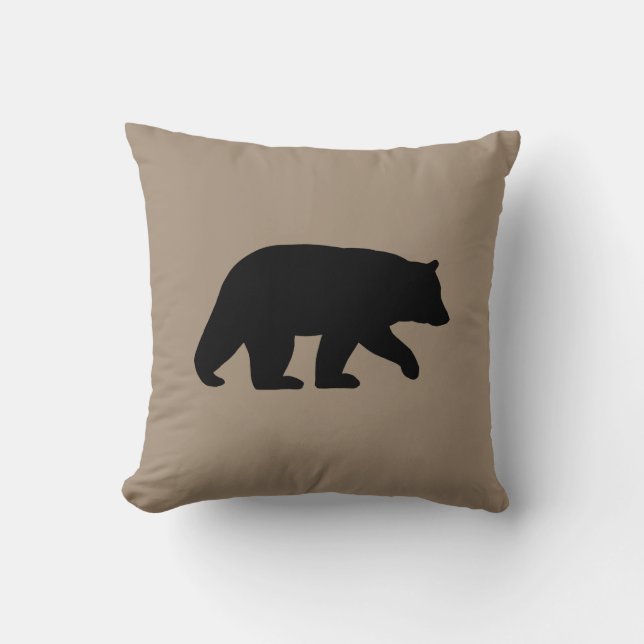 Black Bear Silhouette Warm Beige Wildlife Country Cushion (Front)