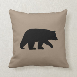 Black Bear Silhouette Warm Beige Wildlife Country Cushion