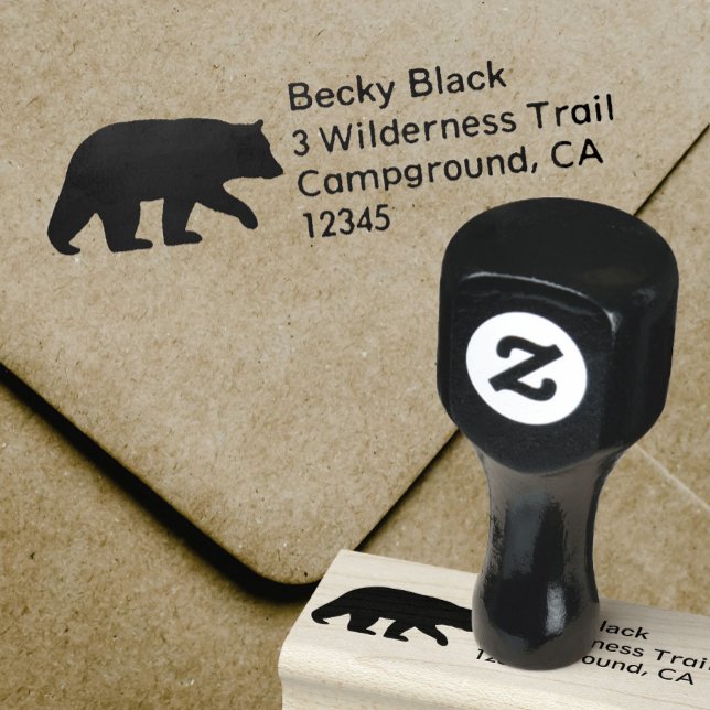 Black Bear Silhouette Wildlife Return Address Rubber Stamp (Creator Uploaded)