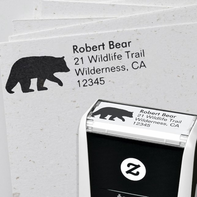 Black Bear Silhouette Wildlife Return Address Self-inking Stamp (Creator Uploaded)