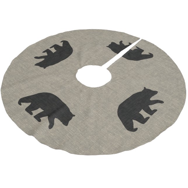 Black Bear Silhouettes Burlap Linen Style Brushed Polyester Tree Skirt (Angled)