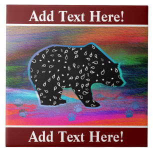Black Bear Spirit Northern Light Colours Ceramic Tile