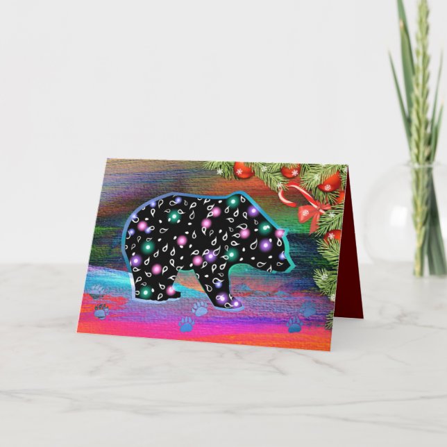 Black Bear Spirit Northern Light Colours Christmas Holiday Card (Front)