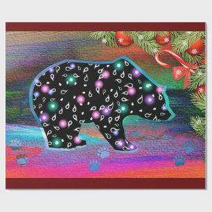 Black Bear Spirit Northern Light Colours Christmas Wrapping Paper