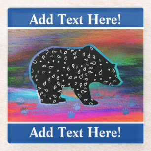 Black Bear Spirit Northern Light Colours Glass Coa Coaster