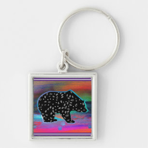 Black Bear Spirit Northern Light Colours Keychain