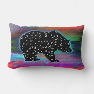 Black Bear Spirit Northern Light Colours Lumbar Cushion