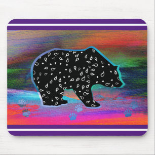 Black Bear Spirit Northern Light Colours Mouse Pad