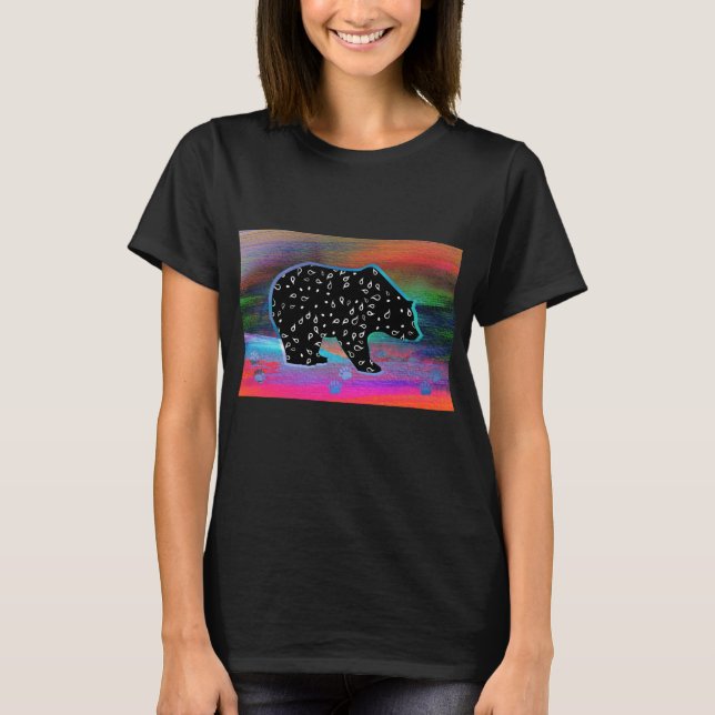 Black Bear Spirit Northern Light Colours T-Shirt (Front)