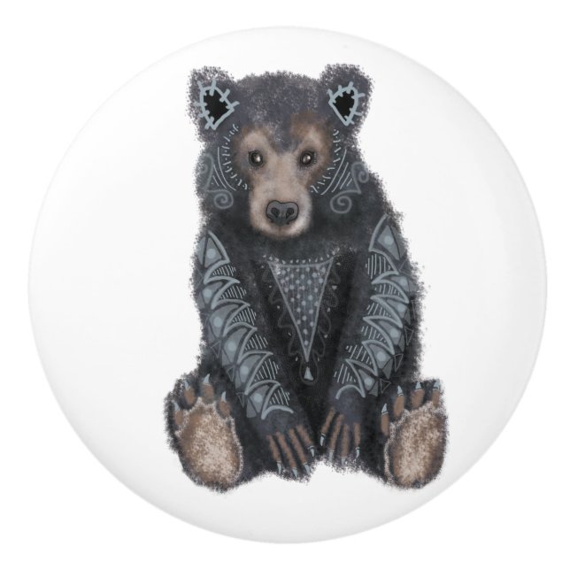 Black Bear Spriti Animal Ceramic Knob (Front)
