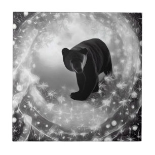 Black Bear & Stars Ceramic Tile