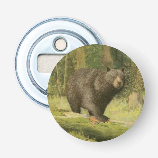 Black Bear Stepping on a Tree Trunk Bottle Opener (Front)