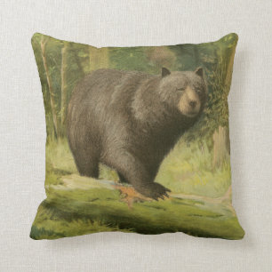 Black Bear Stepping on a Tree Trunk Cushion