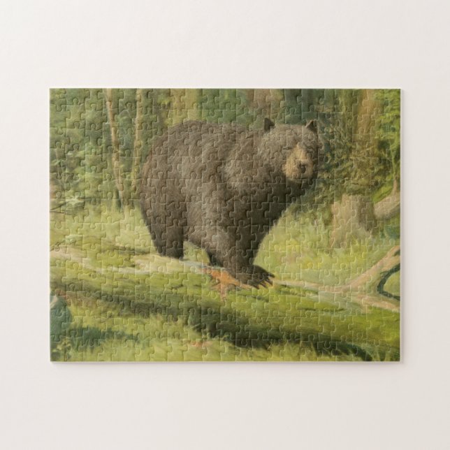 Black Bear Stepping on a Tree Trunk Jigsaw Puzzle (Horizontal)