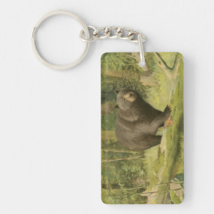 Black Bear Stepping on a Tree Trunk Key Ring
