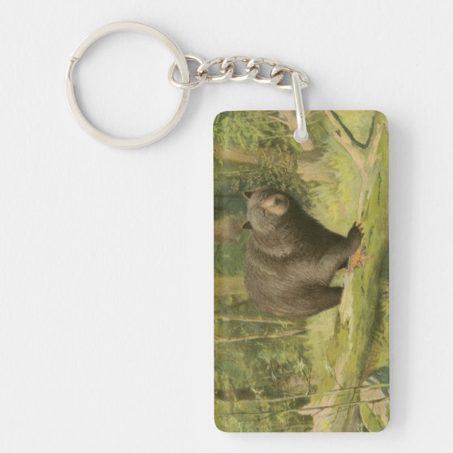 Black Bear Stepping on a Tree Trunk Key Ring (Front)