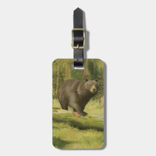 Black Bear Stepping on a Tree Trunk Luggage Tag