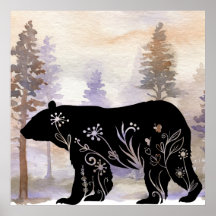 Black Bear Wall Art, Silhoutte Bear Poster