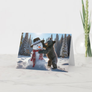 BLACK BEAR WINTER - BEAUTIFUL SNOWMAN HOLIDAY CARD