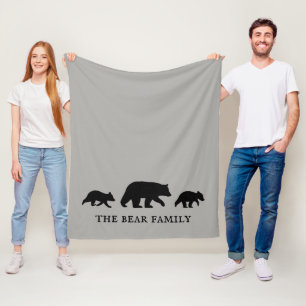 Black Bear with Cubs Silhouettes Personalised Fleece Blanket