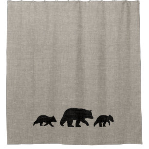 Black Bear with Cubs Silhouettes Shower Curtain