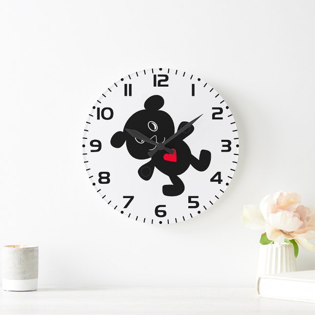 Black Bear with Red Heart Large Clock (Creator Uploaded)