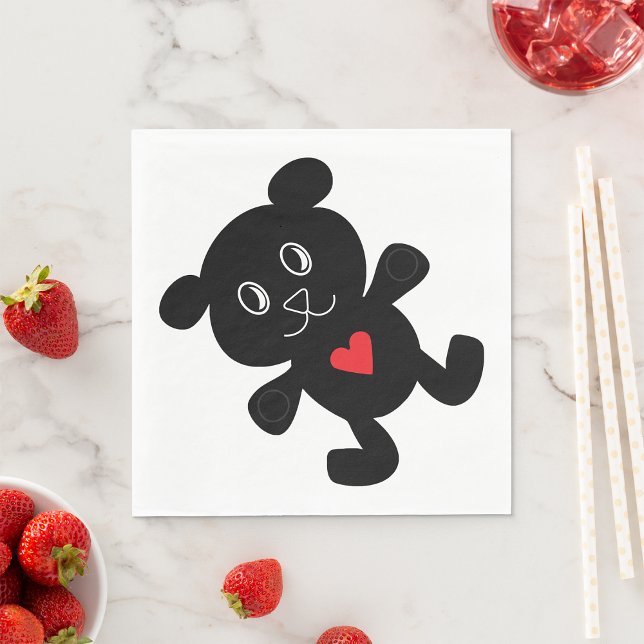 Black Bear with Red Heart Napkin (Creator Uploaded)