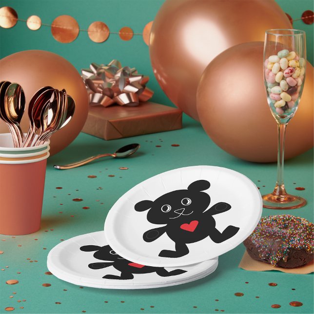 Black Bear with Red Heart Paper Plate (Creator Uploaded)