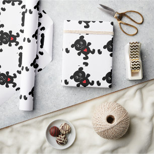 Black Bear with Red Heart Wrapping Paper