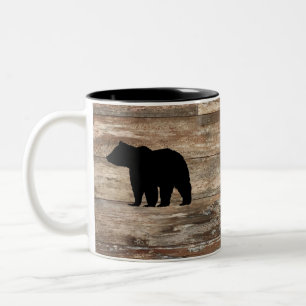 Black Bear Wood Painting Rustic Style Two-Tone Coffee Mug