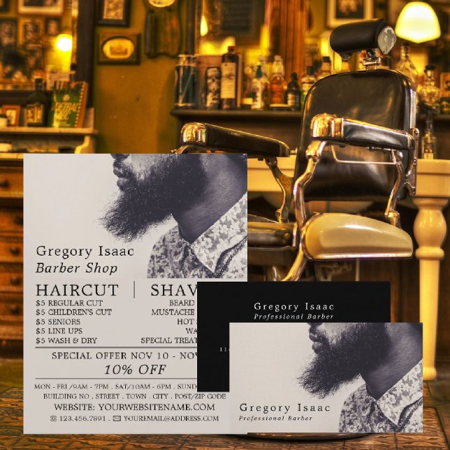 Black Beard Model, Men's Barbers Business Card (Creator Uploaded)