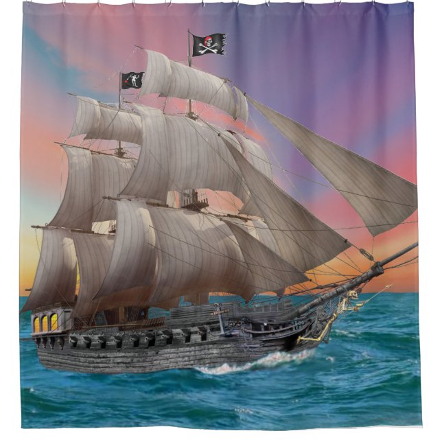 BLACK-BEARD’S PIRATE SHIP SHOWER CURTAIN (Front)