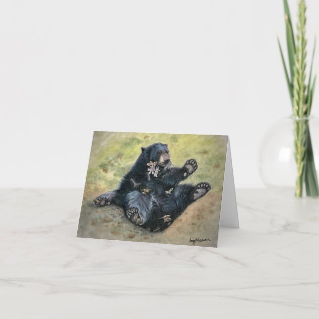 Black Bear's pure joy, 4" x 5.6" Folded Note Card (Front)