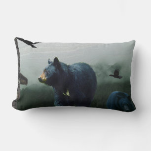 Black Bears, Raven and Totem Pole Art Lumbar Cushion