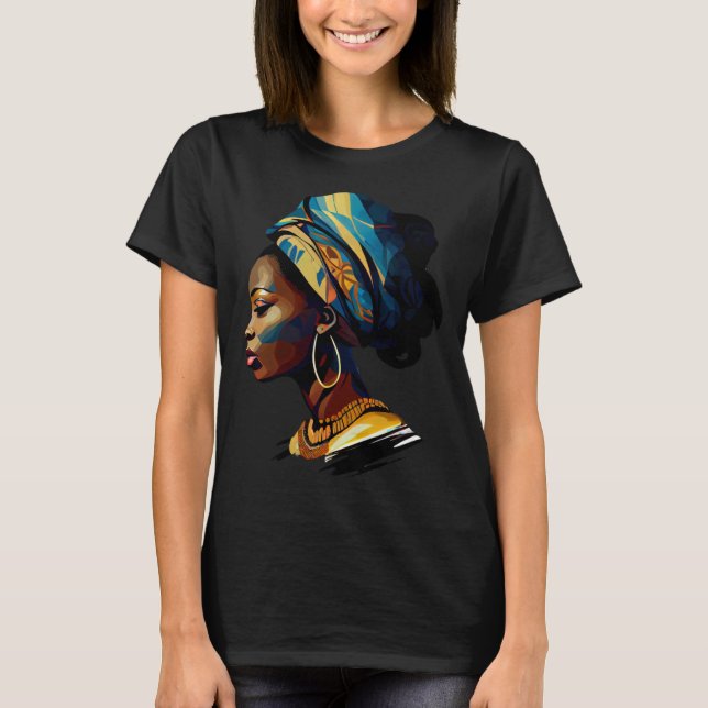 Black Beautiful African Attire Woman Painting Mela T-Shirt (Front)