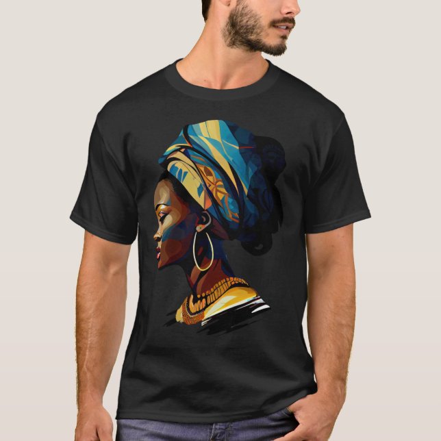 Black Beautiful African Attire Woman Painting Mela T-Shirt (Front)