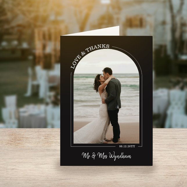 Black Beautiful Arch Wedding Photo Love & Thanks Thank You Card (Creator Uploaded)